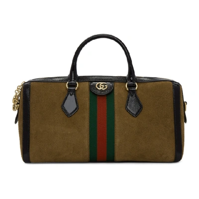 Shop Gucci Brown Suede Medium Ophidia Top Handle Bag In 2863 Beige