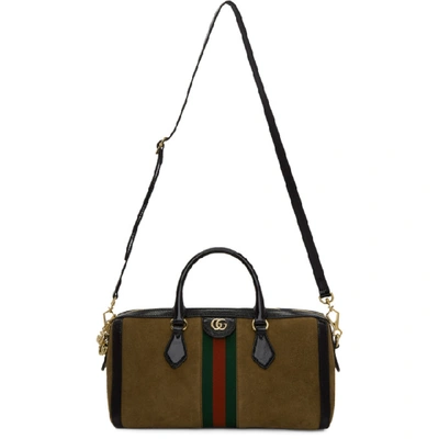 Shop Gucci Brown Suede Medium Ophidia Top Handle Bag In 2863 Beige