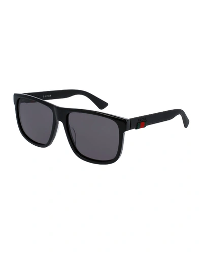 Gucci Square Acetate Sunglasses, Black In Black