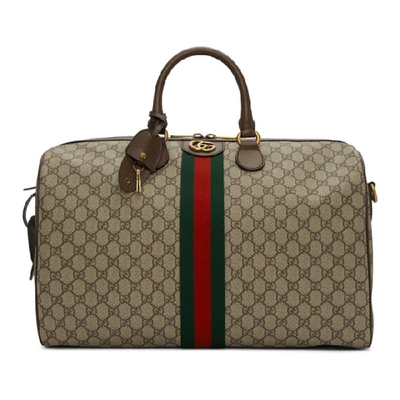 Shop Gucci Beige Gg Supreme Ophidia Duffle Bag In 8746 Brown