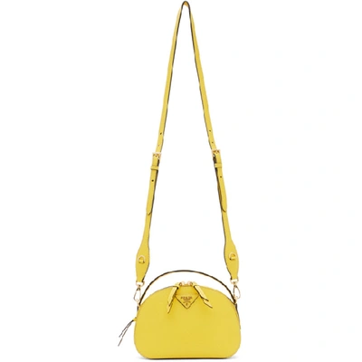 Shop Prada Yellow Saffiano Odette Bag