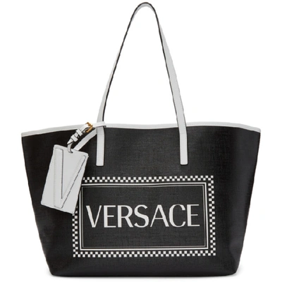 Shop Versace Black Small 90s Vintage Logo Tote In Dnwt Black