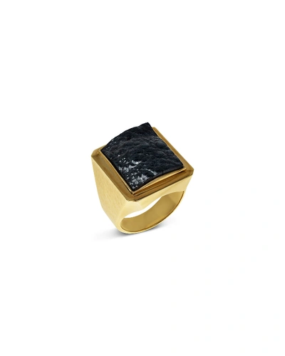 Shop Jorge Adeler Men's Hematite 18k Gold Ring In Yellow Gold