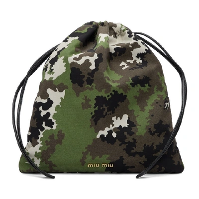 Shop Miu Miu Green Camo Printed Faille Pouch In Military