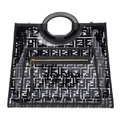 Shop Fendi Transparent And Black Medium Pu Runaway Tote In F0kur Black