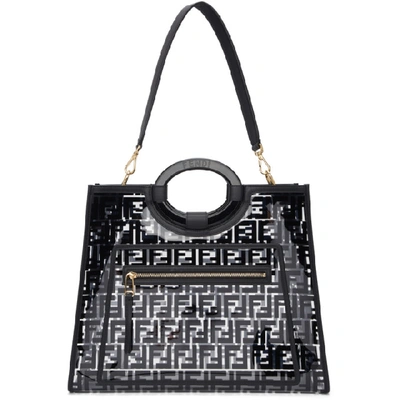 Shop Fendi Transparent And Black Medium Pu Runaway Tote In F0kur Black