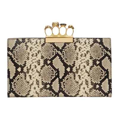 Shop Alexander Mcqueen Beige Python Four Ring Clutch In 1250 Roccia