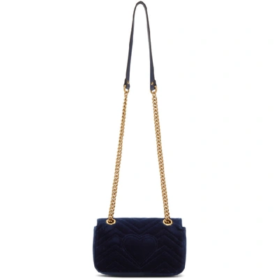 Shop Gucci Blue Velvet Mini Gg Marmont 2.0 Bag In 4511 Blue