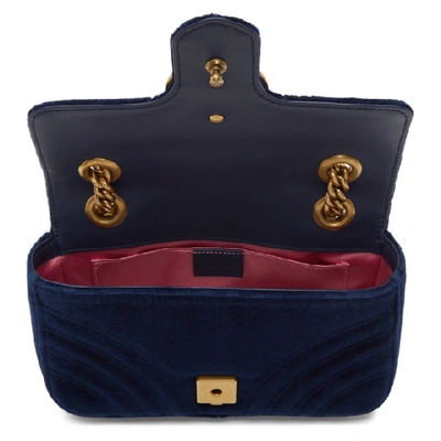 Shop Gucci Blue Velvet Mini Gg Marmont 2.0 Bag In 4511 Blue