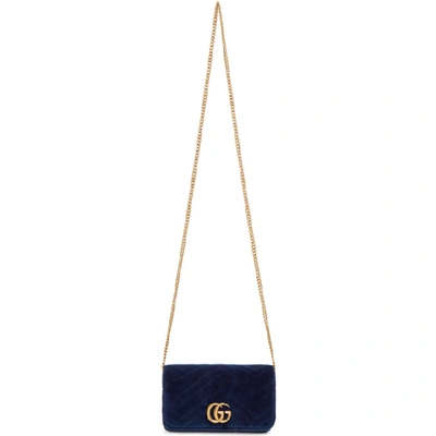 Shop Gucci Blue Velvet Gg Marmont 2.0 Bag In 4511 Blue