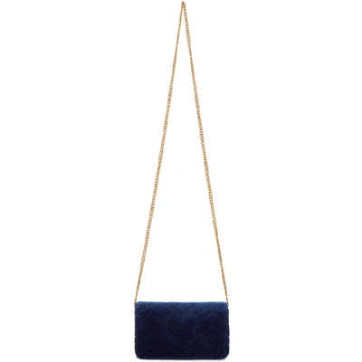 Shop Gucci Blue Velvet Gg Marmont 2.0 Bag In 4511 Blue
