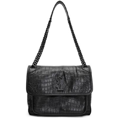 Shop Saint Laurent Black Medium Croc Niki Bag In 1000 Black