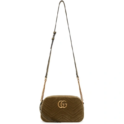 Shop Gucci Taupe Velvet Gg Marmont 2.0 Camera Bag