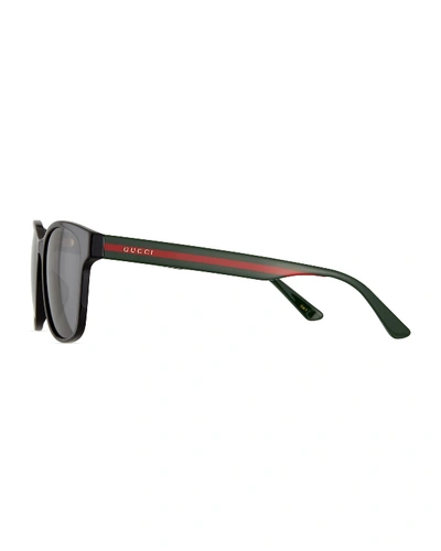 Shop Gucci Men's Square Acetate Sunglasses With Signature Web In Black