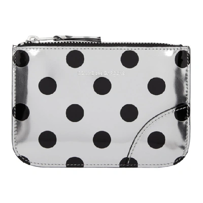 Shop Comme Des Garçons Comme Des Garcons Wallets Silver And Black Polka Dot Small Zip Pouch In Dot/silver