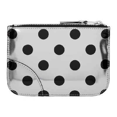 Shop Comme Des Garçons Comme Des Garcons Wallets Silver And Black Polka Dot Small Zip Pouch In Dot/silver