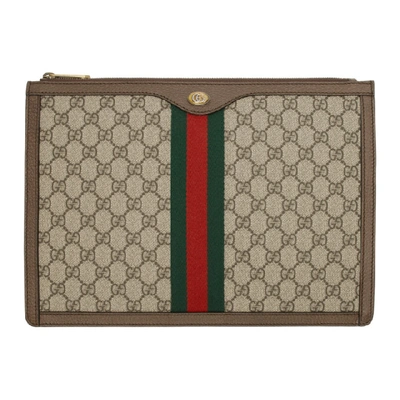 Shop Gucci Brown Gg Supreme Ophidia Portfolio In 8745 Print