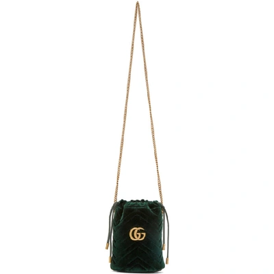 Shop Gucci Green Velvet Gg Marmont Bucket Bag In 3062 Green