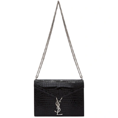 Shop Saint Laurent Black Medium Croc Cassandra Bag In 1048 Black