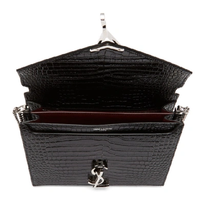 Shop Saint Laurent Black Medium Croc Cassandra Bag In 1048 Black