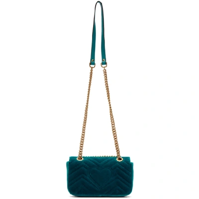 Shop Gucci Blue Mini Velvet Marmont 2.0 Bag In 4462 Pavone