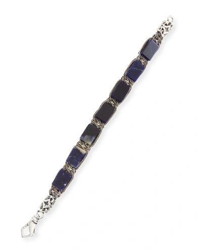 Shop Emanuele Bicocchi Men's Sterling Silver Bracelet With Marble Beads In Blue