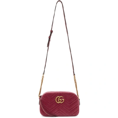 Shop Gucci Pink Velvet Gg Marmont 2.0 Camera Bag In 5532 Pink