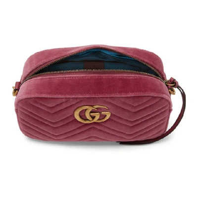 Shop Gucci Pink Velvet Gg Marmont 2.0 Camera Bag In 5532 Pink