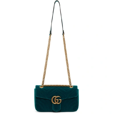 Shop Gucci Blue Velvet Small Gg Marmont Bag In 4462 Emerau