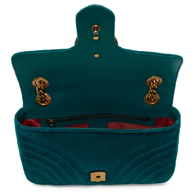 Shop Gucci Blue Velvet Small Gg Marmont Bag In 4462 Emerau