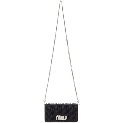 Shop Miu Miu Black Quilted Logo Pearl Bag