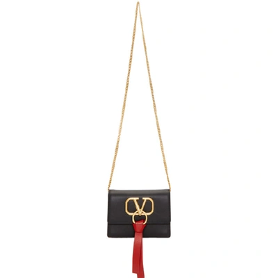 Valentino Garavani - VRing Black & Red Leather Medium Shoulder Bag