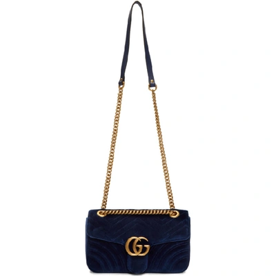 Shop Gucci Blue Velvet Small Gg Marmont 2.0 Bag In 4511 Cobalt