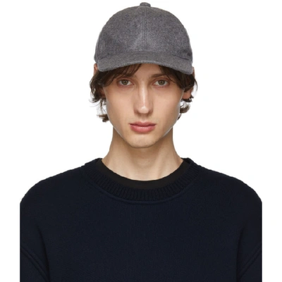 Shop Thom Browne Grey Cashmere Baseball Cap In 035 Med Gry