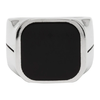 Shop Givenchy Silver And Black Signature Signet Ring In 008-blk/sil