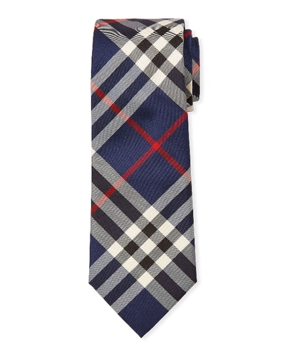 Shop Burberry Manston Modern-cut Check Silk Tie In Navy