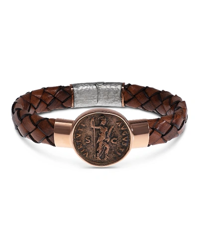 Shop Jorge Adeler Men's Ancient Virtus Coin Braided Leather Bracelet In Rose Gold