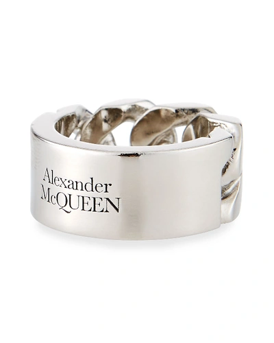 Shop Alexander Mcqueen Men's Identity Chain Ring In Silver
