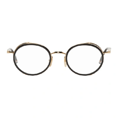 Shop Thom Browne Black And Gold Tb-813 Glasses In Blkwhtgld