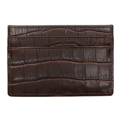 Shop Smythson Burgundy Croc Mara Card Holder In Mahogany