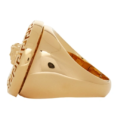 Shop Versace Gold And Black 3d Greek Key Medusa Ring In D410 Gold