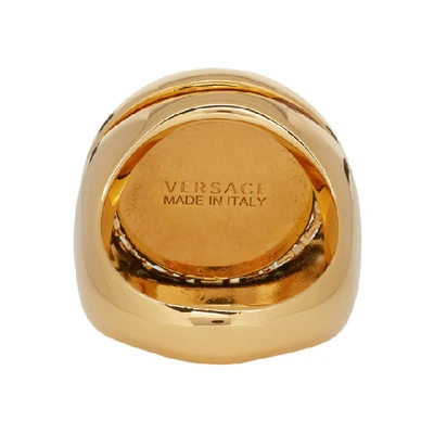 Shop Versace Gold And Black 3d Greek Key Medusa Ring In D410 Gold