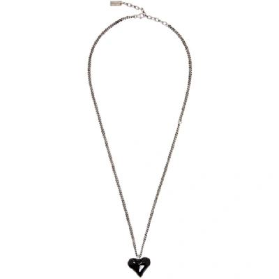 Shop Saint Laurent Silver And Black Heart Charm Necklace In 8110 Silblk