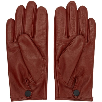 Shop Hugo Red Leather Gloves In 226 Rustcop