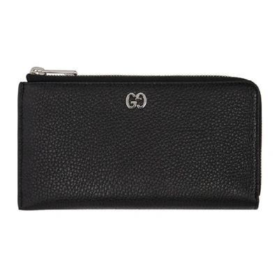 Shop Gucci Black Gg Signature Zip Wallet In 1000 Black