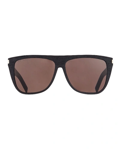 Shop Saint Laurent Men's Black-pattern Rectangle Acetate Sunglasses In Black Pattern