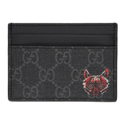 Shop Gucci Black Gg Supreme Wolf Card Holder In 9789 Blkred