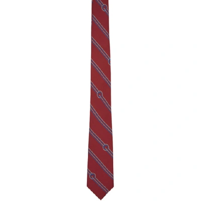 GUCCI 红色对角条纹 AND G 真丝领带