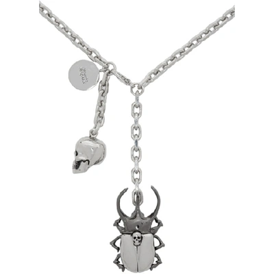 Shop Alexander Mcqueen Silver Beetle And Skull Necklace In 1250 0446+0