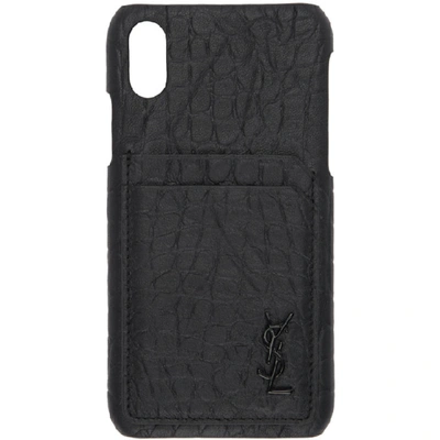 Shop Saint Laurent Black Croc Monogramme Iphone Xs Case In 1000 Nero/n